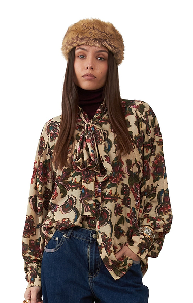 Ladies Orfeo Paris Crepe Tie Neck Print Blouse