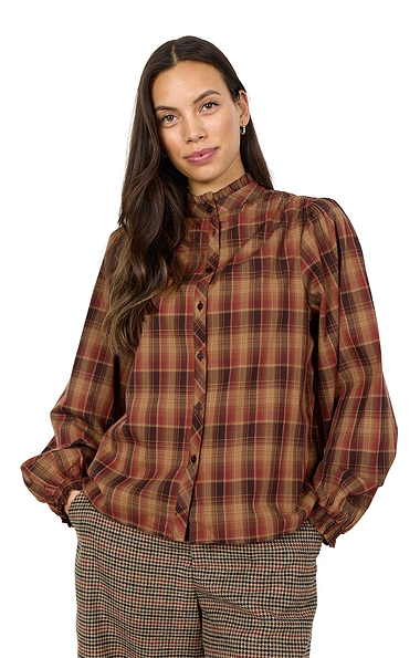 Ladies Cotton Check Frill Blouse