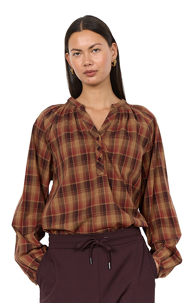 Ladies Cotton Check Notch Blouse