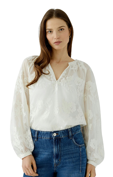 Ladies Oui Floral Notch Neck Blouse