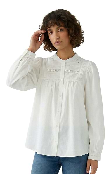 Ladies Oui Lace Bib Smock Blouse