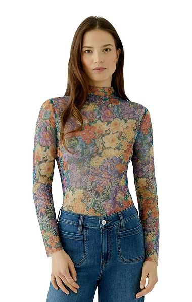 Ladies Oui Floral Print Mesh Top