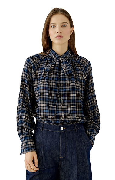 Ladies Oui Brushed Check Tie Blouse