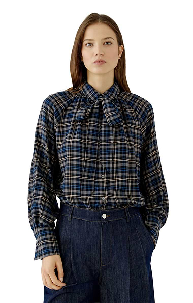 Ladies Oui Brushed Check Tie Blouse