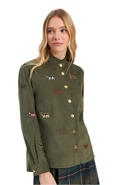 Ladies Vilagallo Cotton Dog Embroidered Cord Blouse