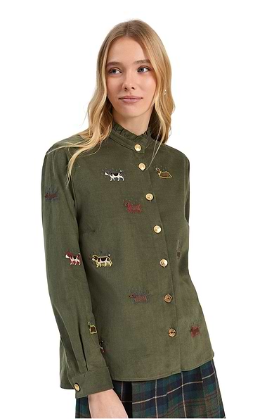 Ladies Vilagallo Cotton Dog Embroidered Cord Blouse