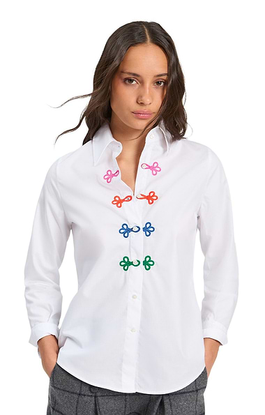 Ladies Vilagallo Cotton Embroidered Button Blouse
