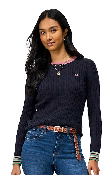 Ladies Crew Clothing Heritage Cable Crew-neck Jumper