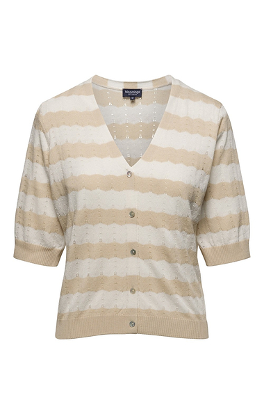Ladies Scallop Pointelle V Neck Cardigan