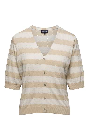 Ladies Scallop Pointelle V Neck Cardigan