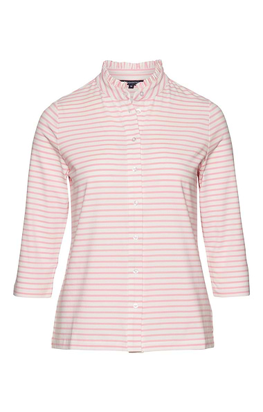 Ladies Cotton Stretch Stripe Frill Neck Shirt