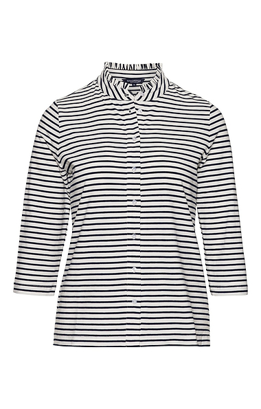 Ladies Cotton Stretch Stripe Frill Neck Shirt