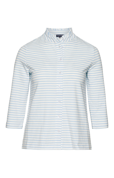 Ladies Cotton Stretch Stripe Frill Neck Shirt