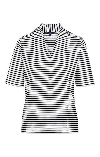 Ladies Cotton Stretch Stripe V Neck Top