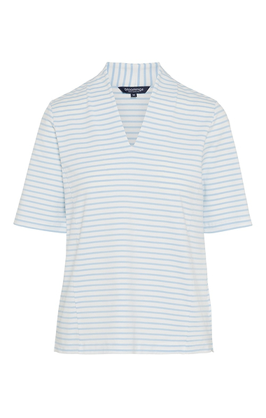 Ladies Cotton Stretch Stripe V Neck Top