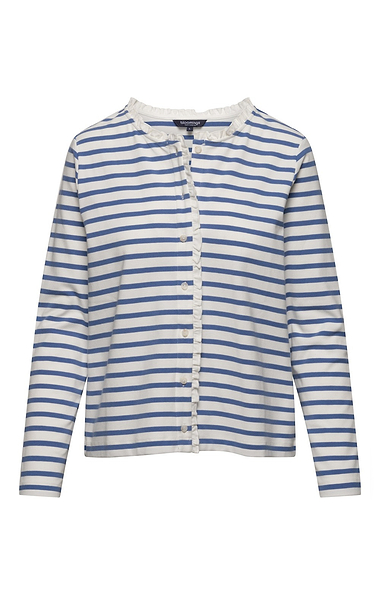 Ladies Cotton Stretch Stripe Frill Trim Cardigan