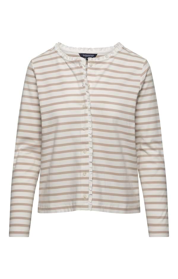 Ladies Cotton Stretch Stripe Frill Trim Cardigan