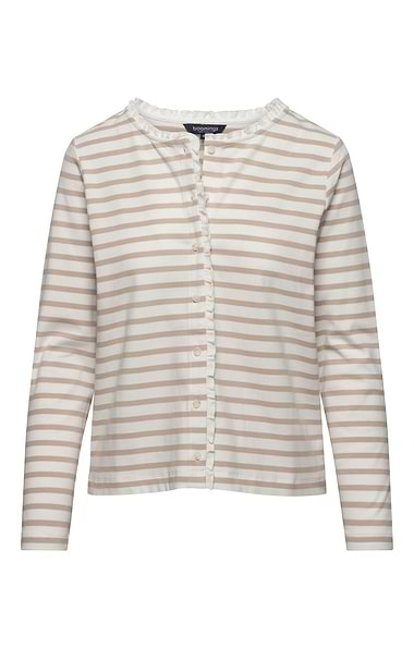 Ladies Cotton Stretch Stripe Frill Trim Cardigan