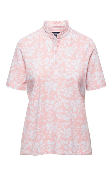 Ladies Cotton Stretch Floral Frill Neck Polo Shirt