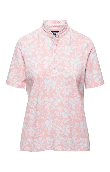 Ladies Cotton Stretch Floral Frill Neck Polo Shirt