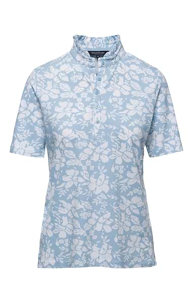 Ladies Cotton Stretch Floral Frill Neck Polo Shirt