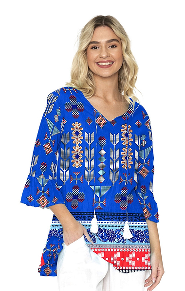 Ladies One Summer Emma Tie Neck Print Top