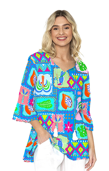 Ladies One Summer Emma Tie Neck Print Top