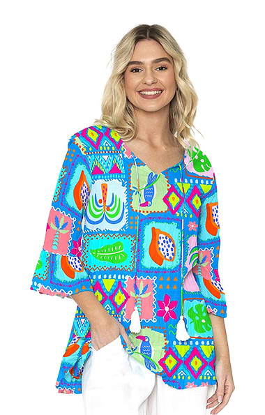 Ladies One Summer Emma Tie Neck Print Top
