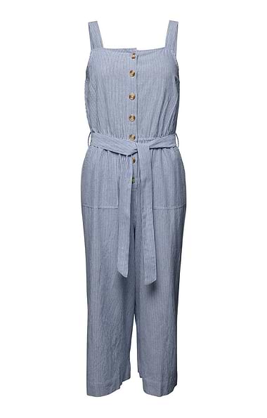 Ladies Yumi Stripe Button Strap Jumpsuit