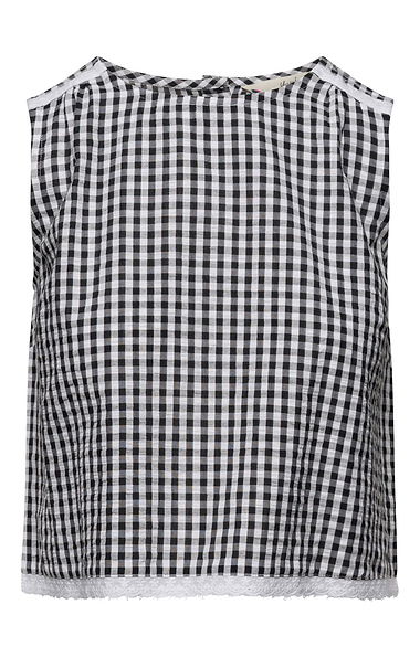 Ladies Yumi Gingham Lace Trim Top