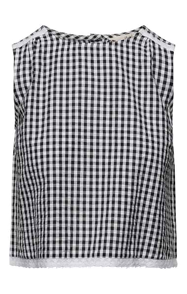 Ladies Yumi Gingham Lace Trim Top