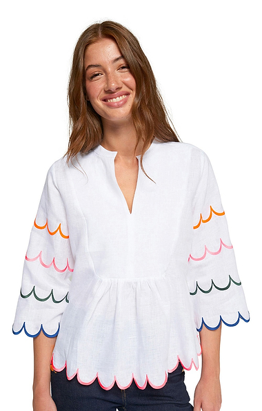 Ladies Vilagallo Linen Scallop Detail Blouse