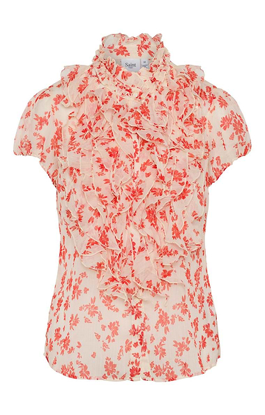 Ladies Saint Tropez Lilja Short Sleeve Frill Print Blouse
