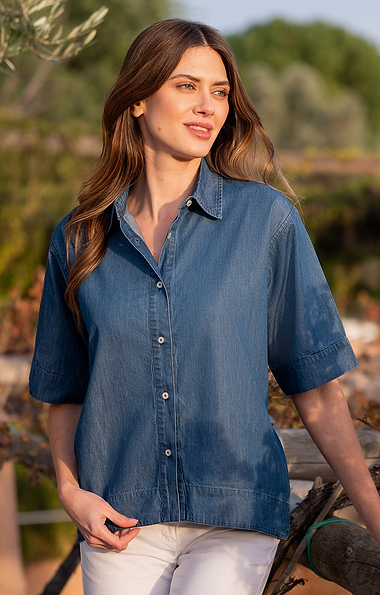 Ladies Classic Tencel Denim Short Sleeve Shirt