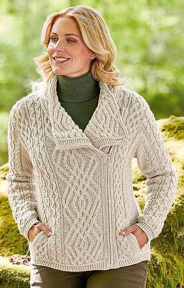 Ladies Aran Zip Jacket