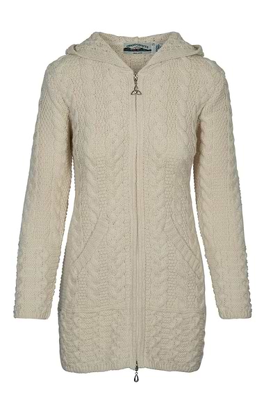 Ladies Aran Zip Hooded Coat