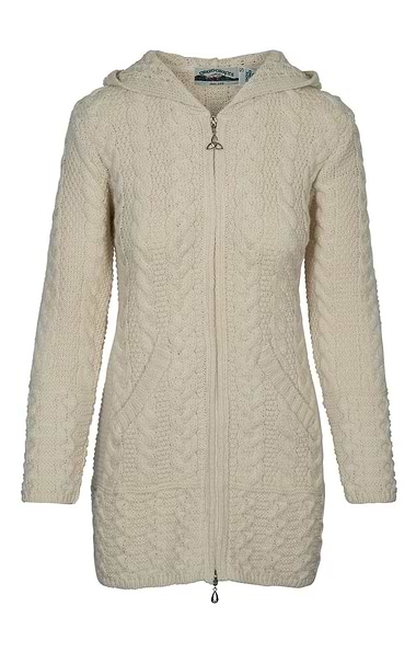 Ladies Aran Zip Hooded Coat