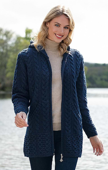 Ladies Aran Zip Hooded Coat