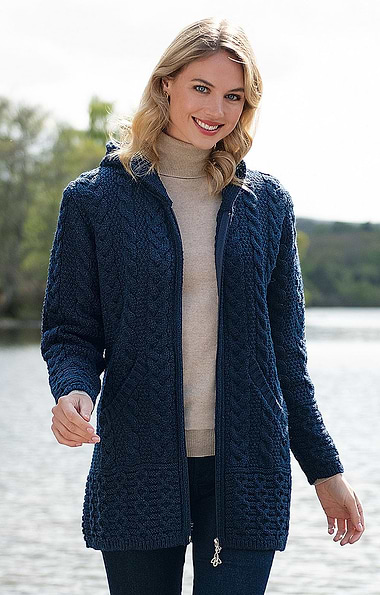 Ladies Aran Zip Hooded Coat