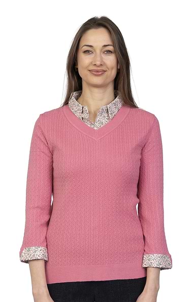 Ladies Flower Shirt Collar Cable
