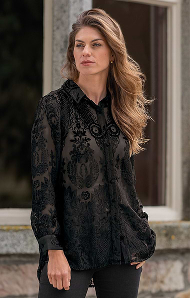 Ladies Devoré Velvet Shirt