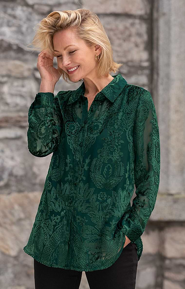 Ladies Devoré Velvet Shirt