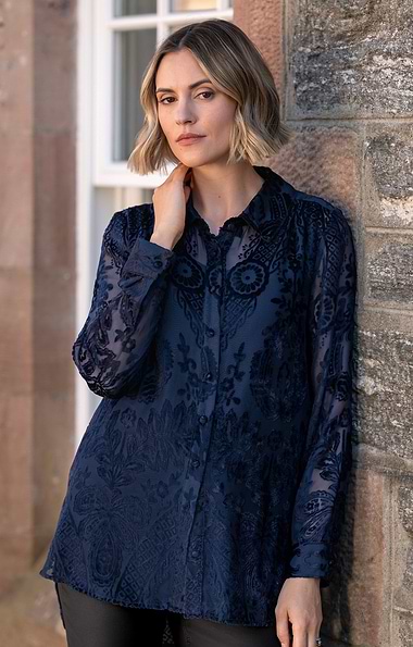 Ladies Devoré Velvet Shirt