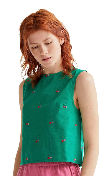 Ladies Compania Fantastica Sleeveless Embroidered Cherry Top