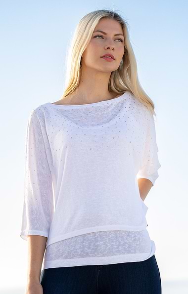 Ladies Marble Jewelled Oversized Boat Neck