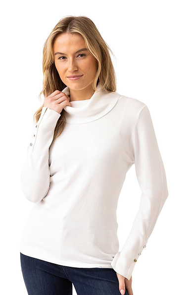 Ladies Marble Cowl Neck Button Cuff Sweater