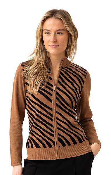 Ladies Marble Cotton Zebra Zip Cardigan