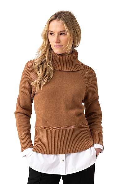 Ladies Marble Cotton Cowl Neck Rib Sweater