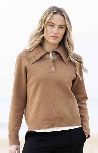 Ladies Marble Cotton Shirt Neck Sweater
