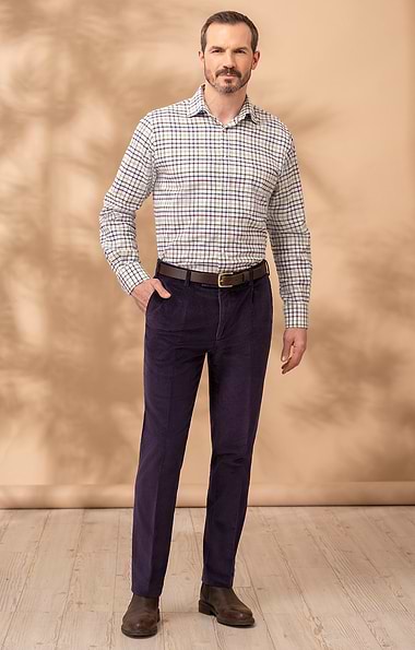 Men's Single Pleat Stretch Cord Trousers